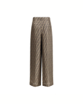 Fendi – Pantaloni Palazzo FF Monogram in Seta Brown e Beige