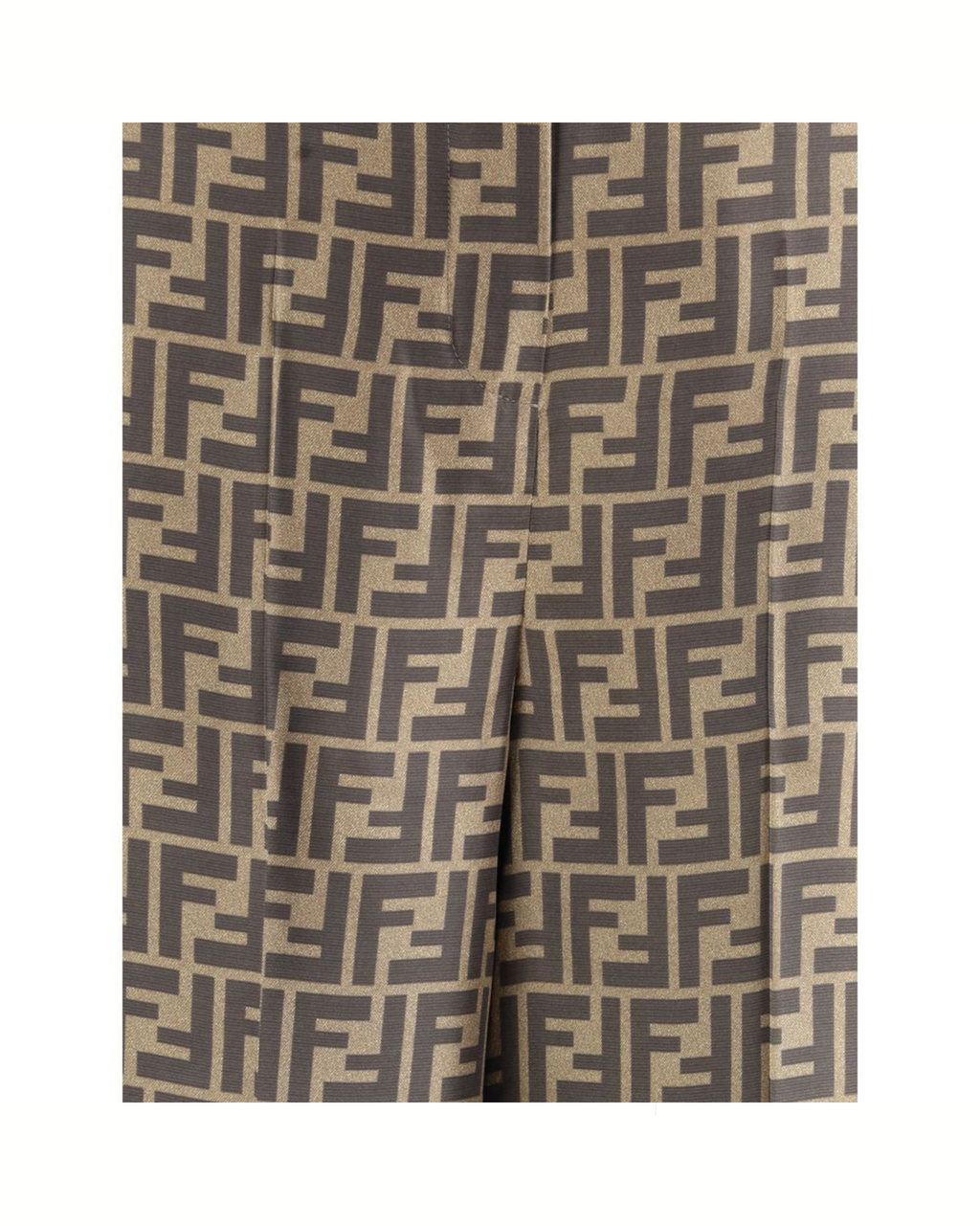 Fendi – Pantaloni Palazzo FF Monogram in Seta Brown e Beige
