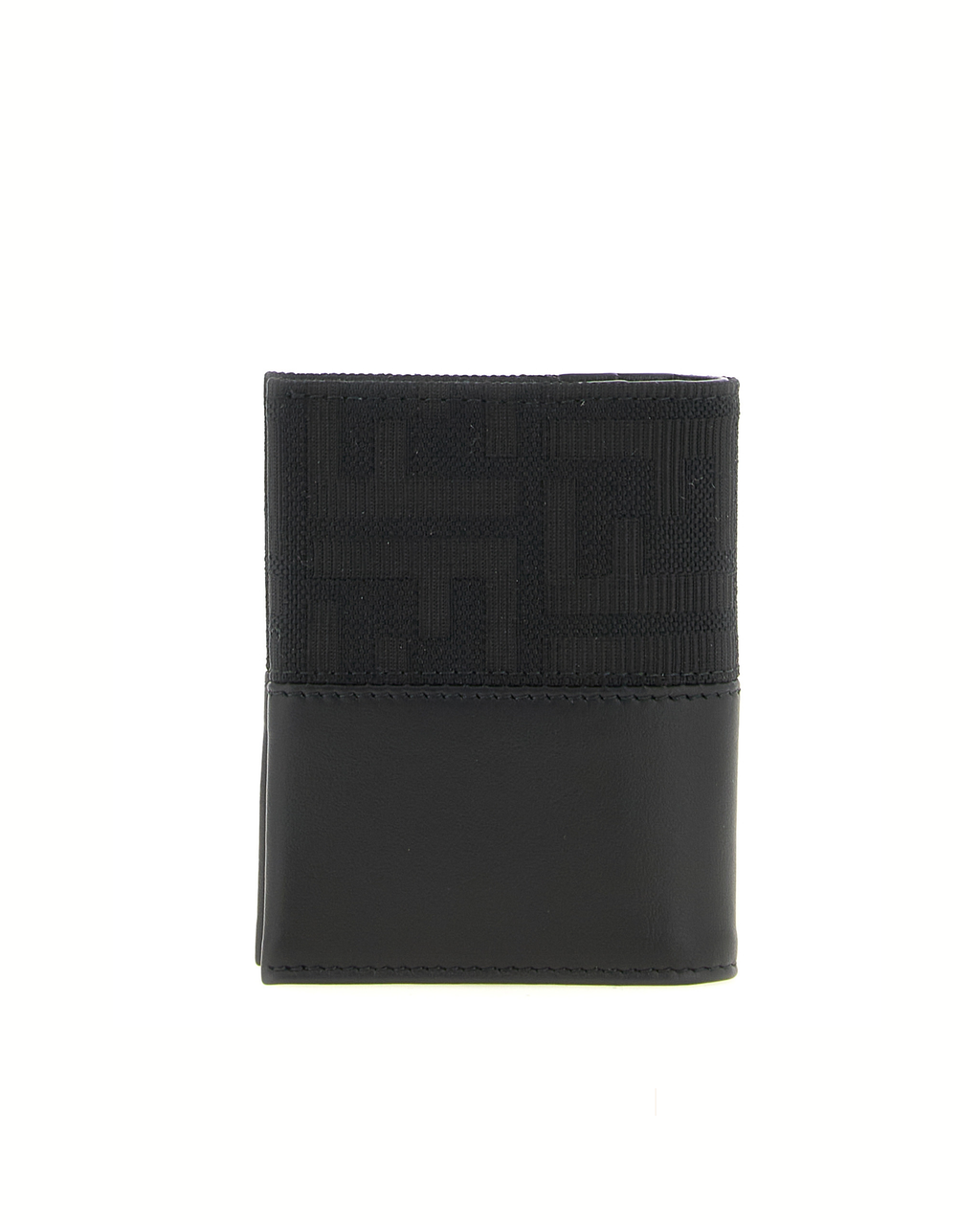 Fendi – Portacarte Bifold FF Zucca in Tessuto Jacquard e Pelle Nera