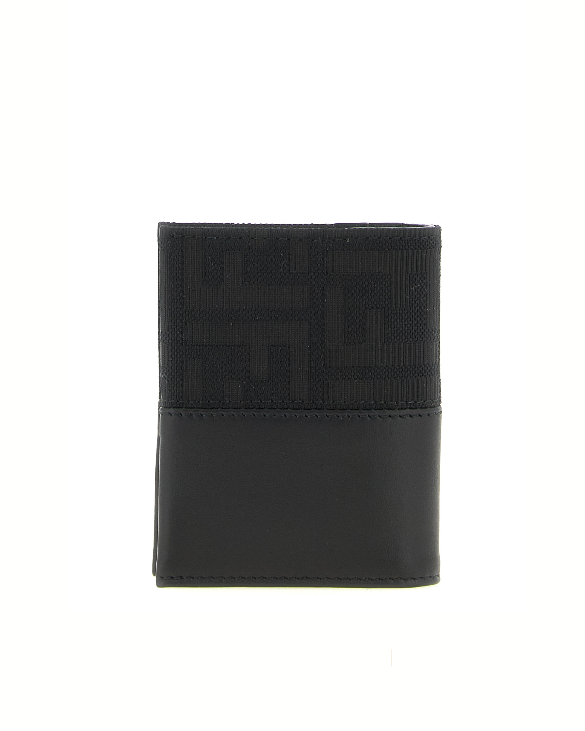 Fendi – Portacarte Bifold FF Zucca in Tessuto Jacquard e Pelle Nera