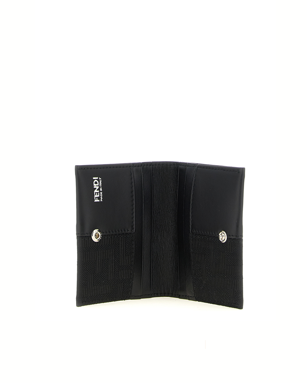 Fendi – Portacarte Bifold FF Zucca in Tessuto Jacquard e Pelle Nera