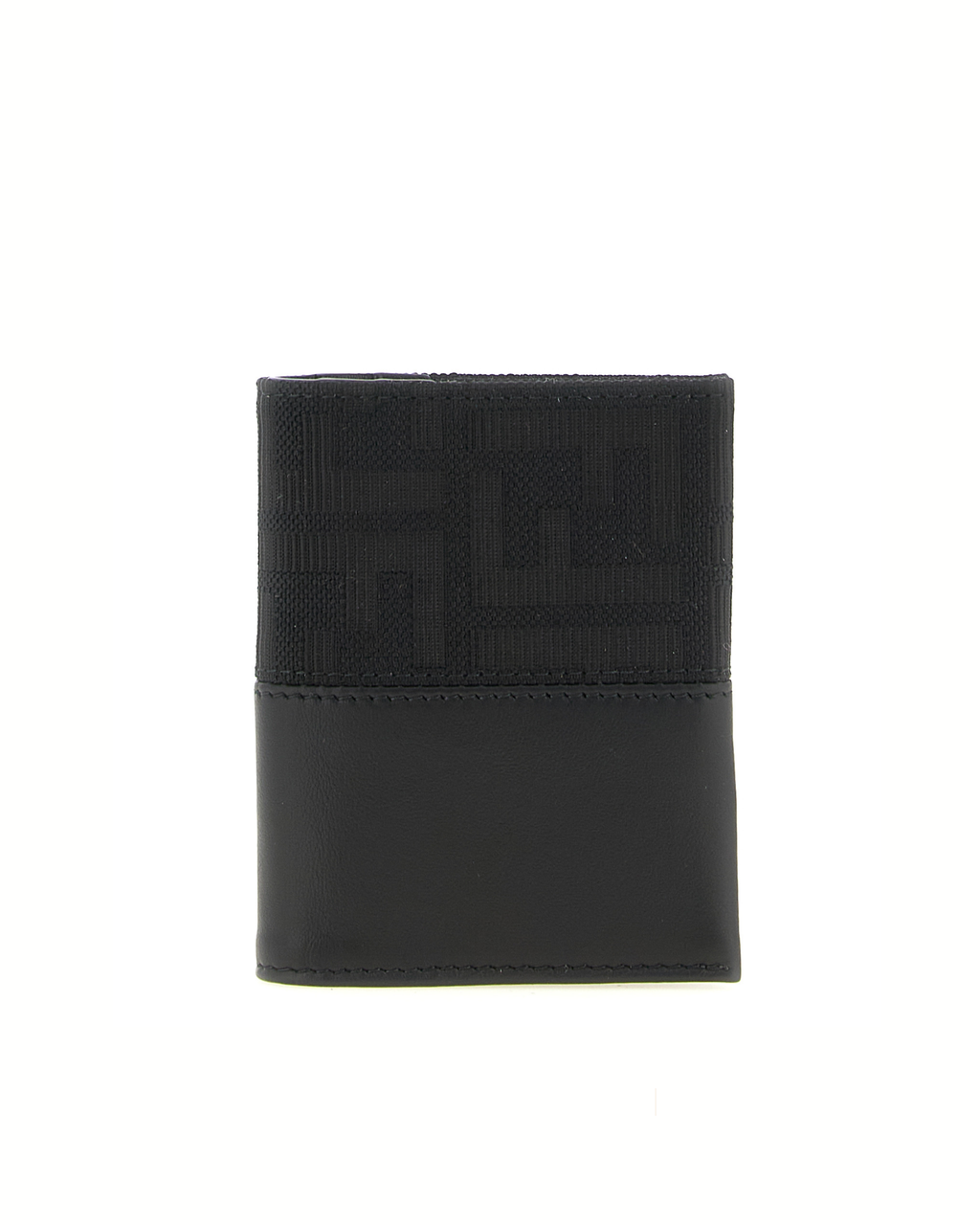Fendi – Portacarte Bifold FF Zucca in Tessuto Jacquard e Pelle Nera