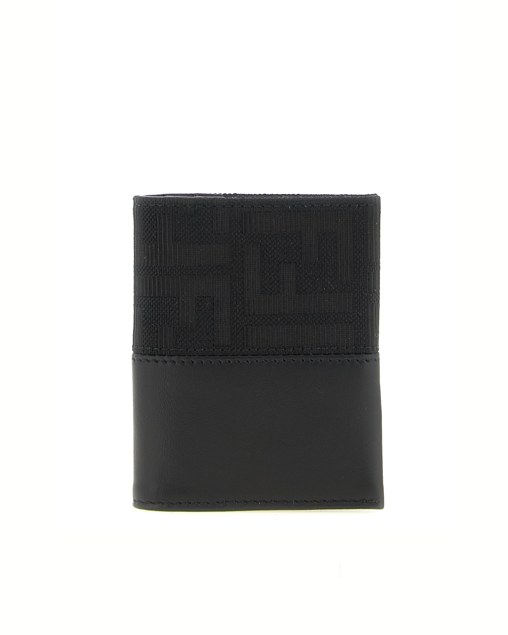 Fendi – Portacarte Bifold FF Zucca in Tessuto Jacquard e Pelle Nera