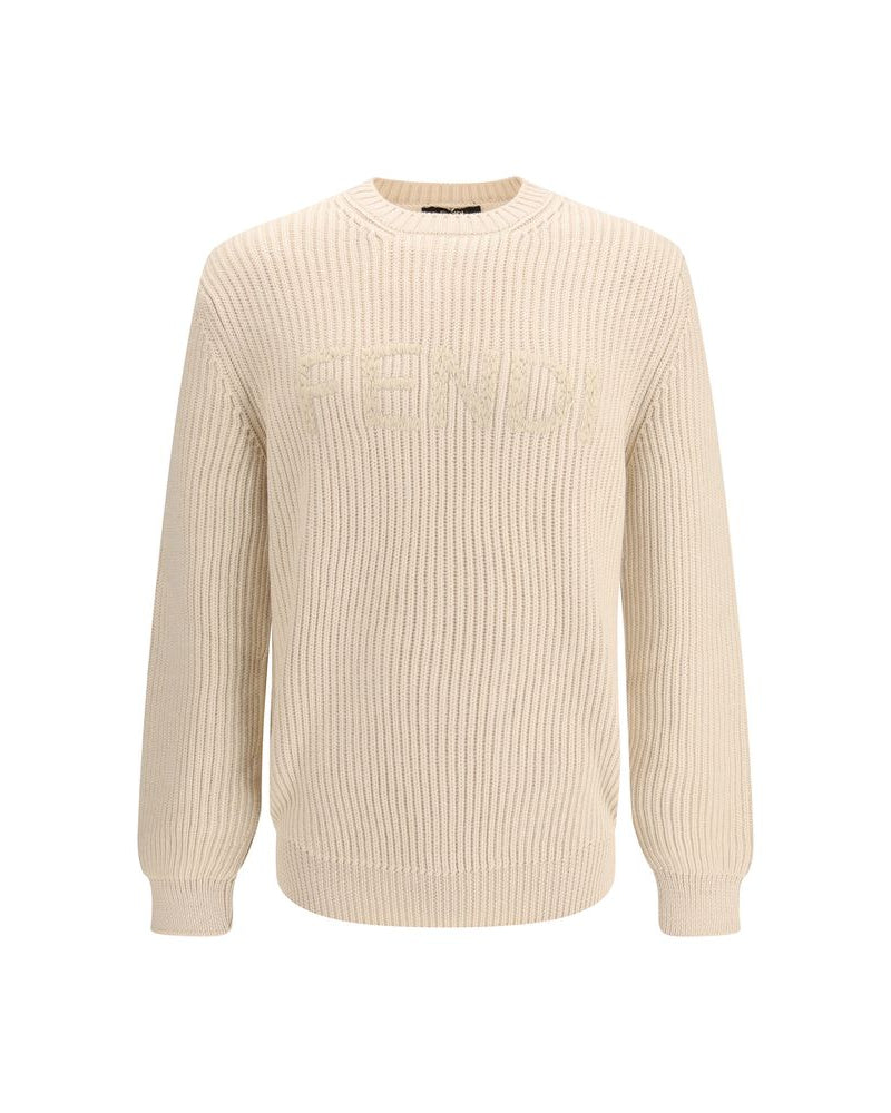 Fendi – Ribbed Wool Sweater with Embroidered Logo