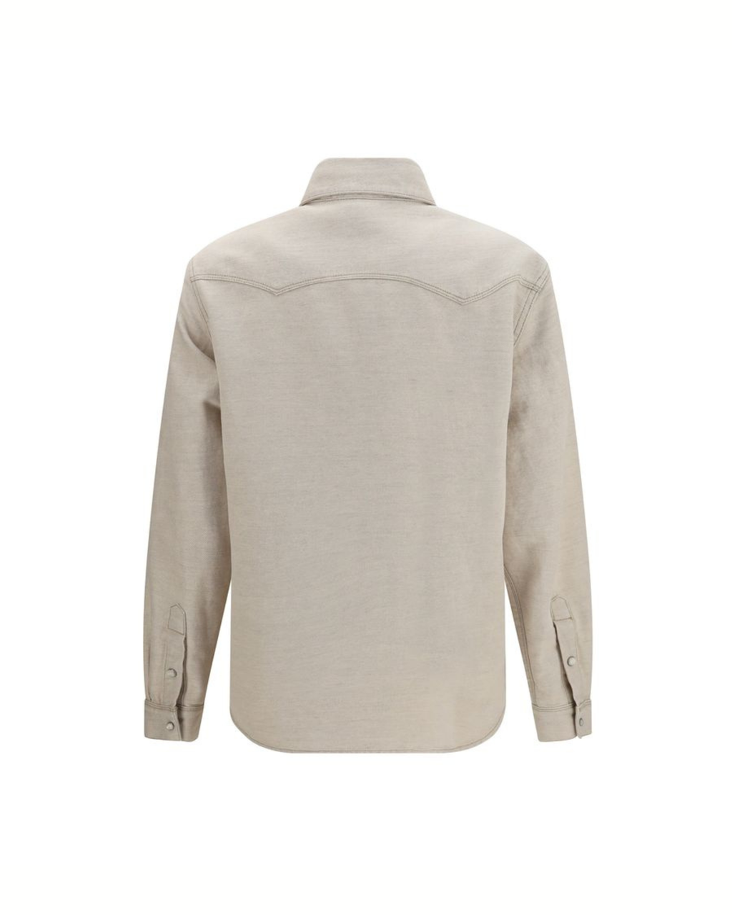 Fendi Selleria Camicia Western in Denim di Cotone e Lino Beige