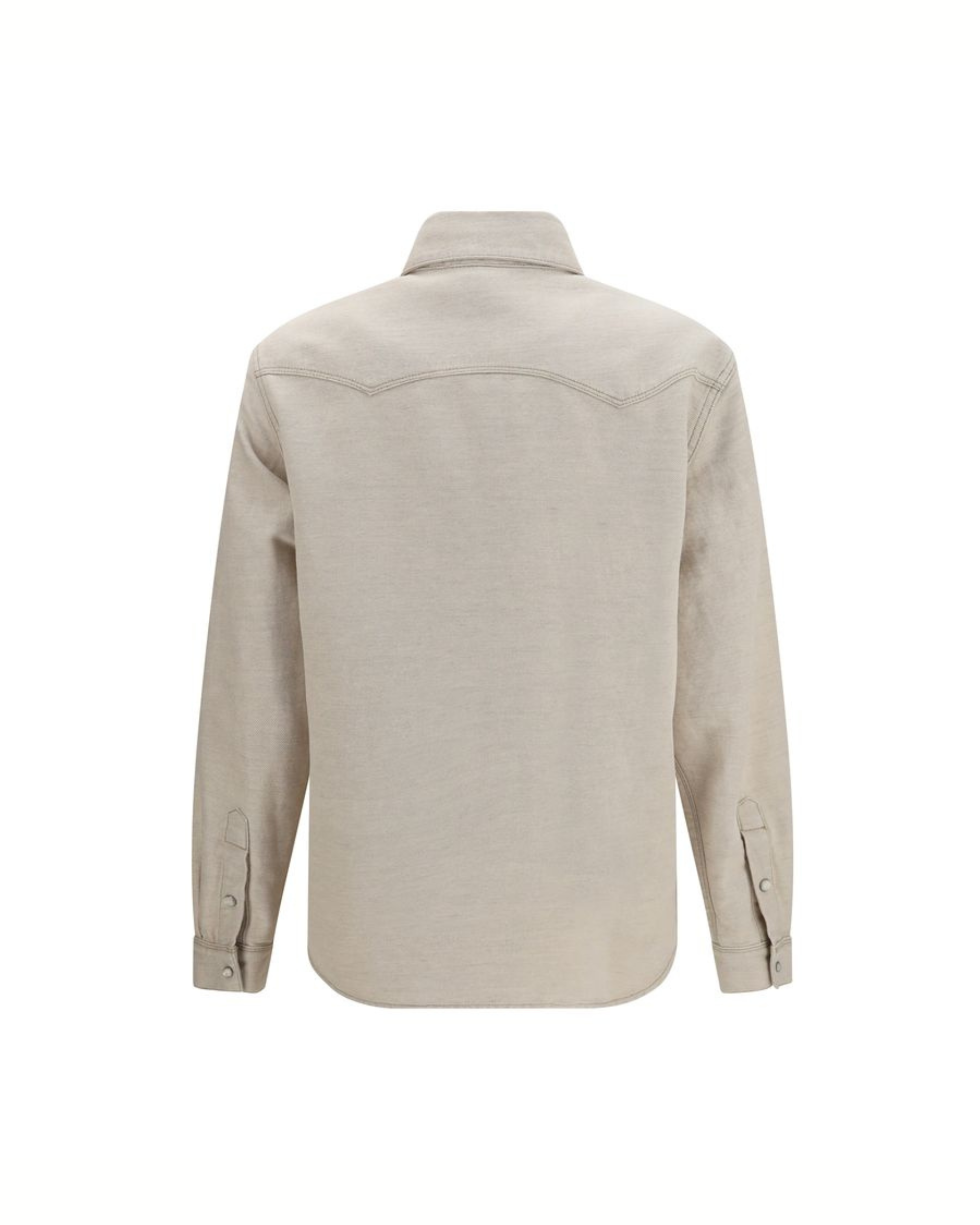 Fendi Selleria Camicia Western in Denim di Cotone e Lino Beige