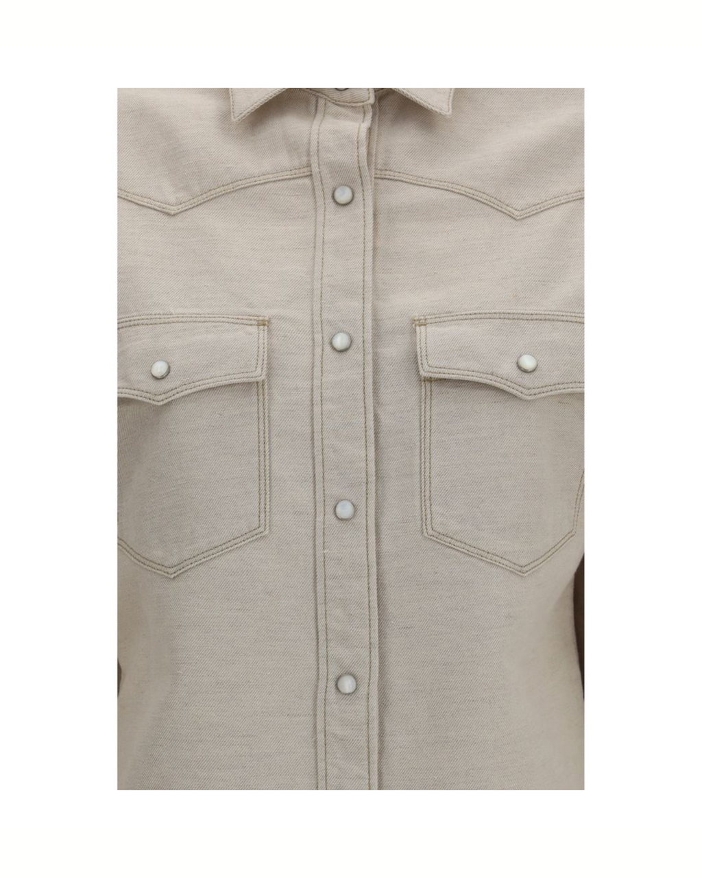 Fendi Selleria Camicia Western in Denim di Cotone e Lino Beige