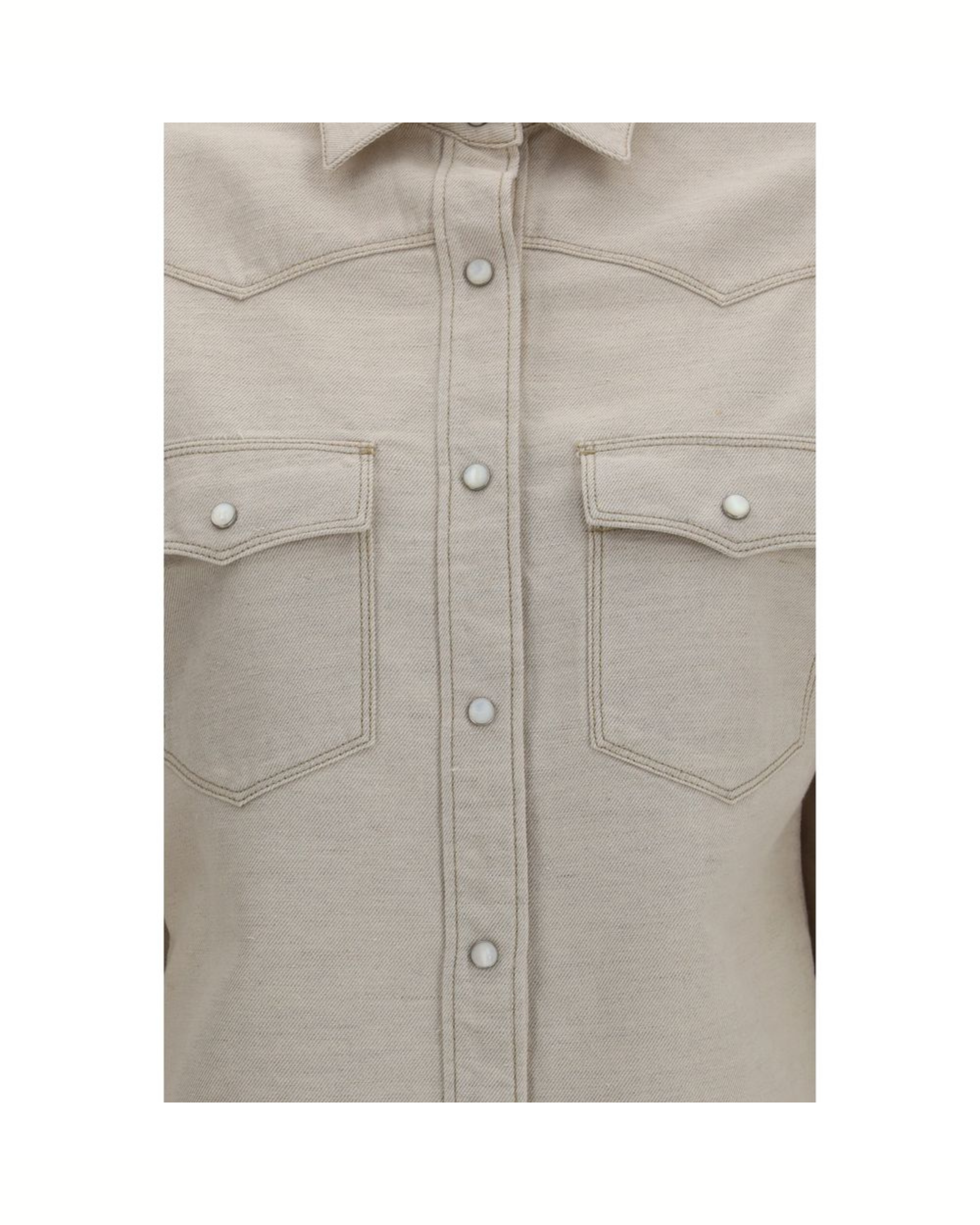 Fendi Selleria Camicia Western in Denim di Cotone e Lino Beige