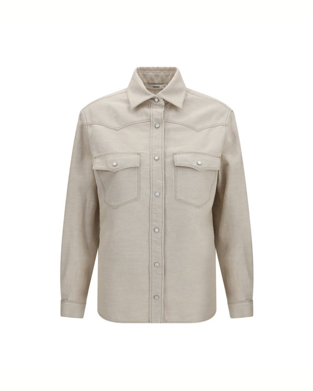 Fendi Selleria Camicia Western in Denim di Cotone e Lino Beige