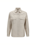 Fendi Selleria Camicia Western in Denim di Cotone e Lino Beige