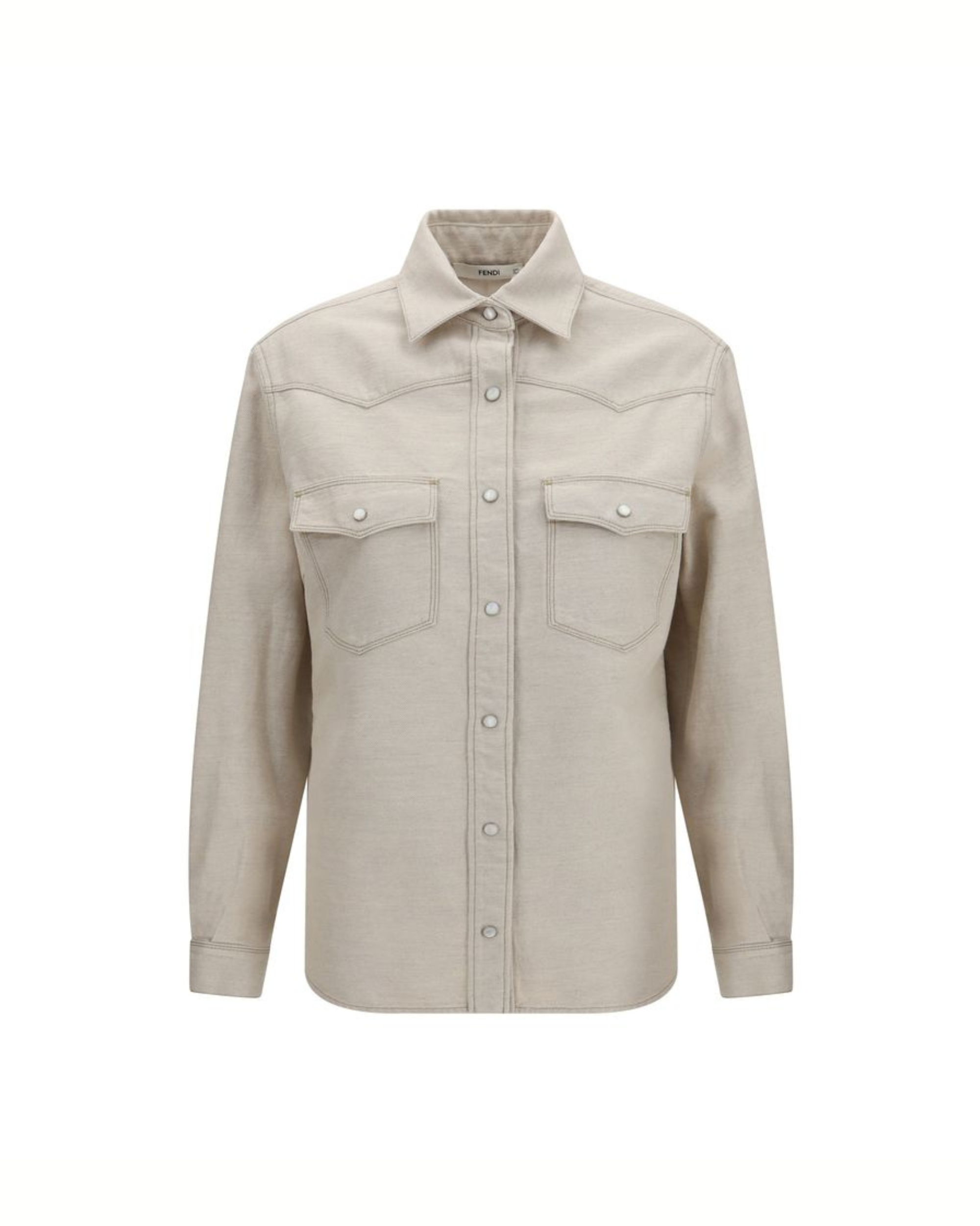 Fendi Selleria Camicia Western in Denim di Cotone e Lino Beige