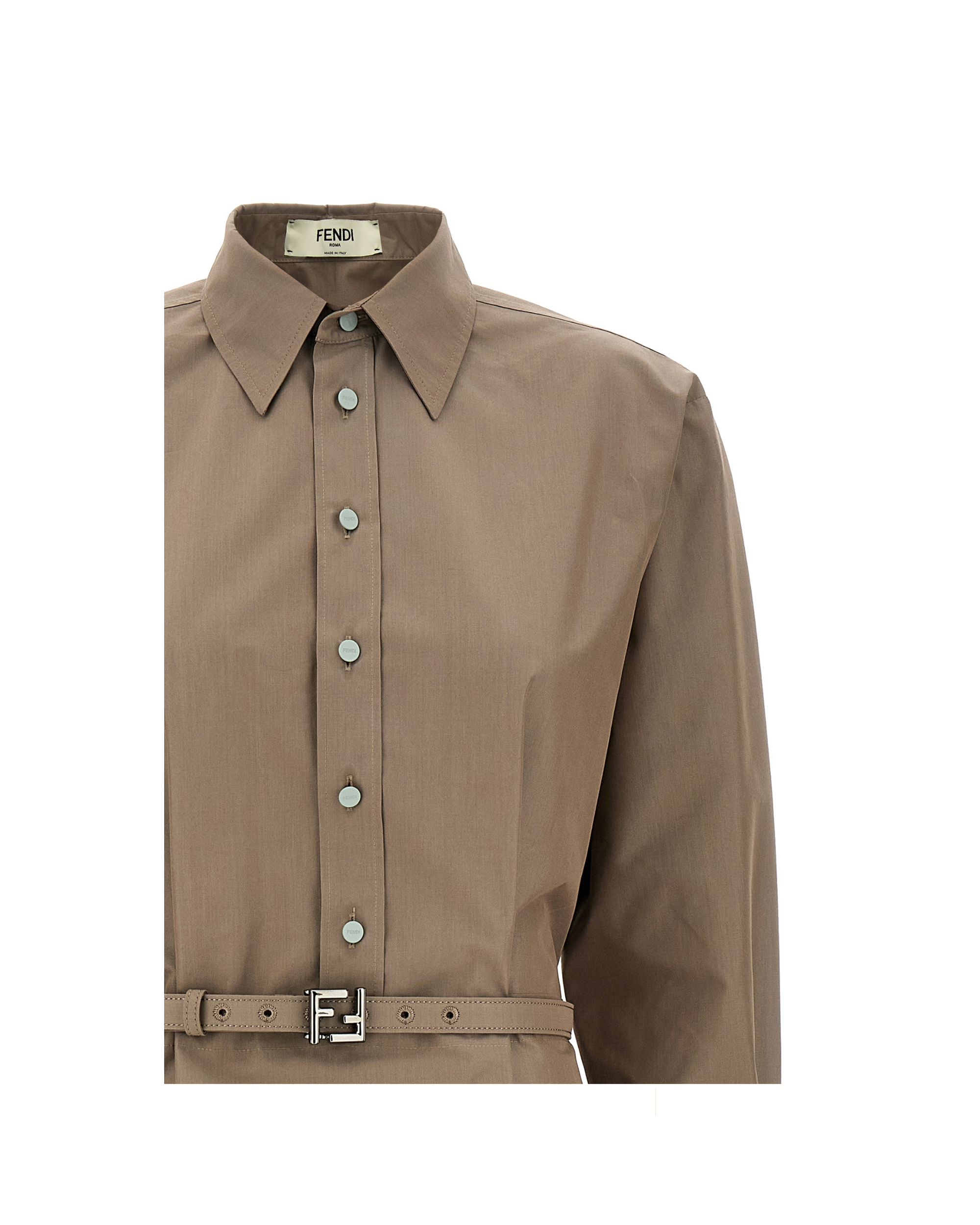Fendi Silk Blend Shirt Midi Dress with FF Belt