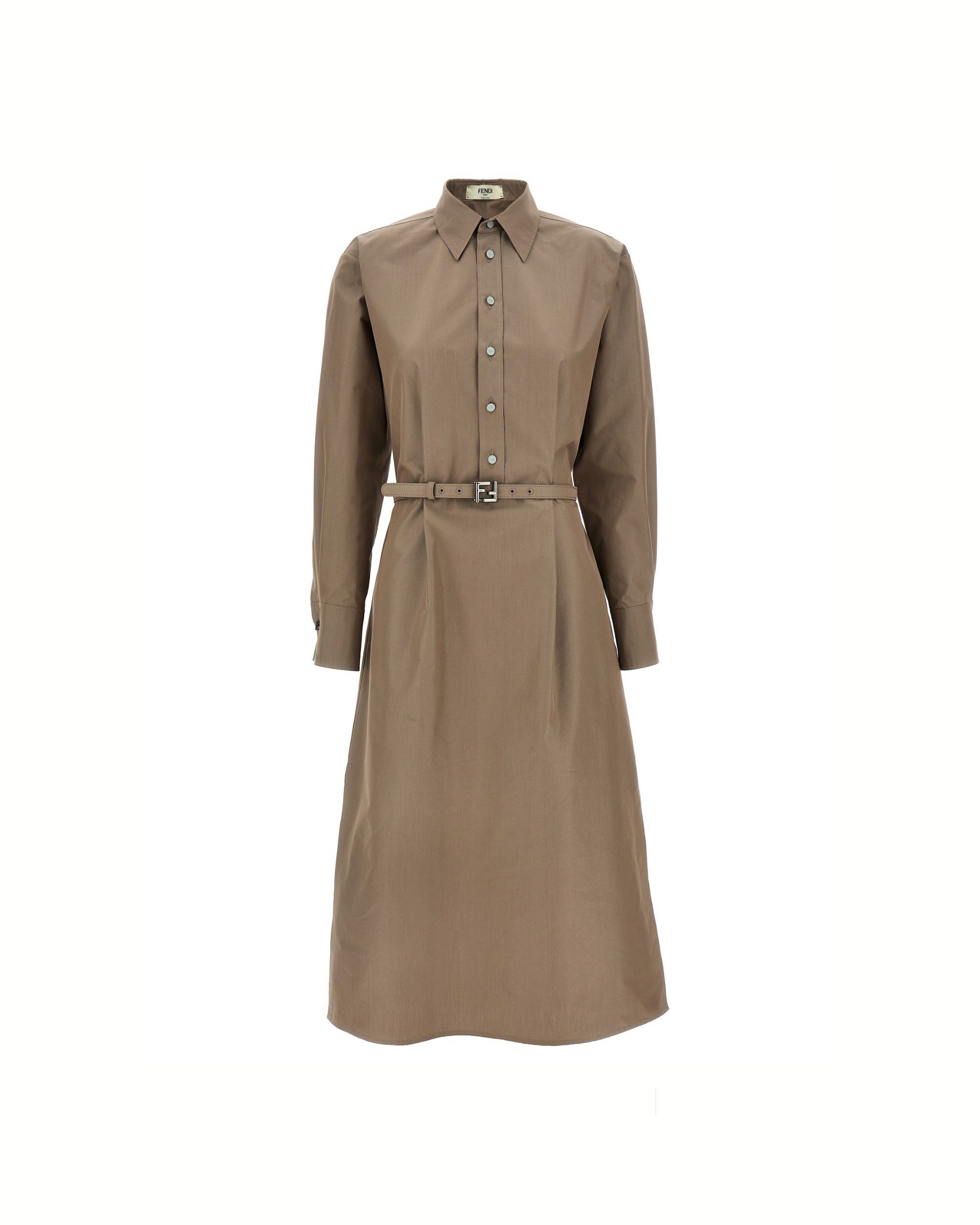Fendi Silk Blend Shirt Midi Dress with FF Belt