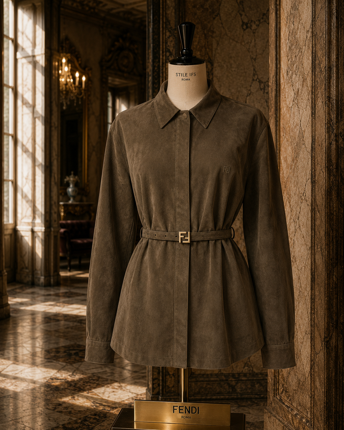 Fendi Suede Belted Leather Shirt