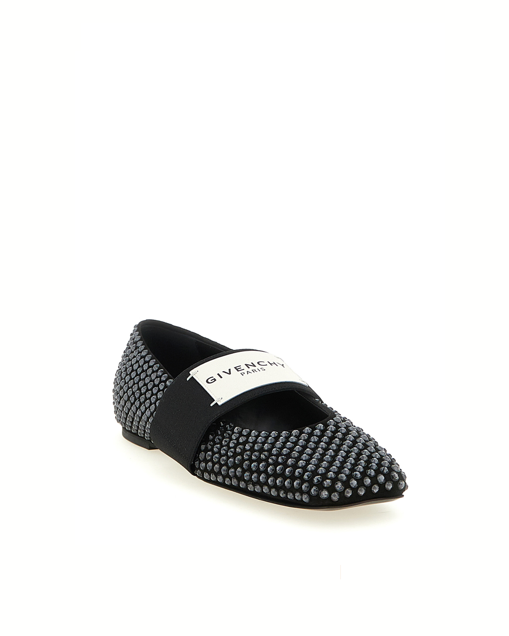 Givenchy – Ballerine Donna Nere in Pelle con Cristalli e Logo Givenchy Paris