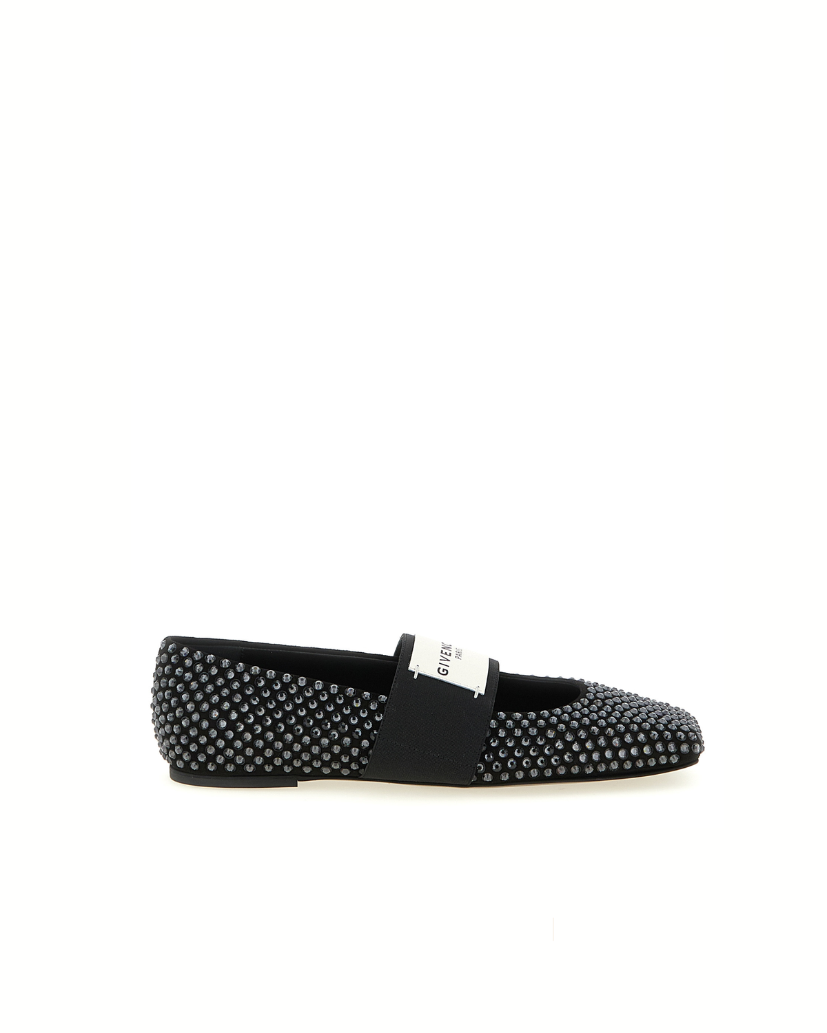 Givenchy – Ballerine Donna Nere in Pelle con Cristalli e Logo Givenchy Paris