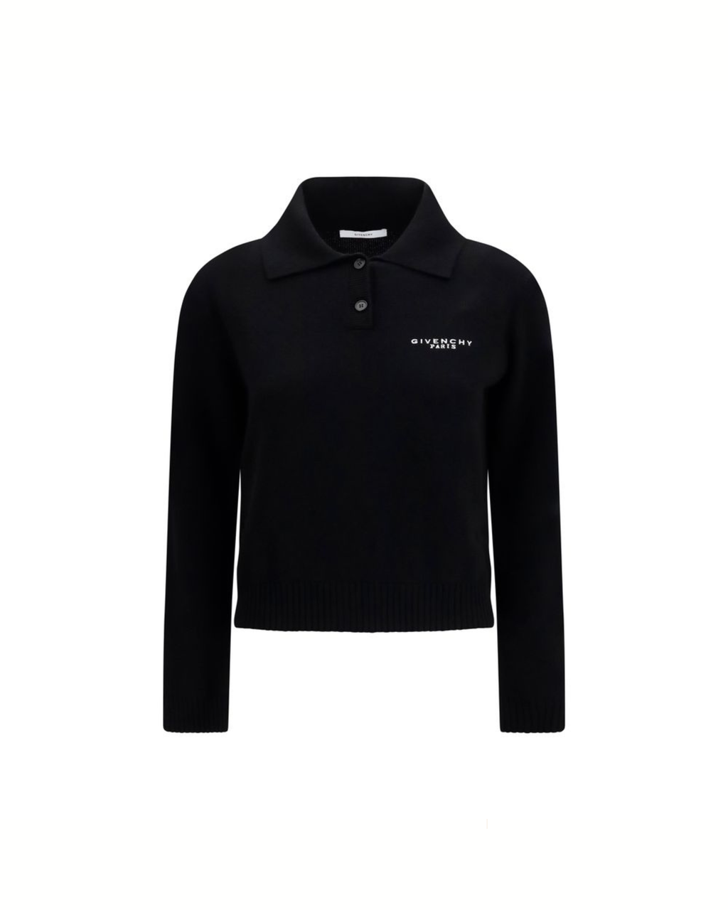 Givenchy – Maglia Polo Donna in Lana e Cashmere Nera con Logo Paris