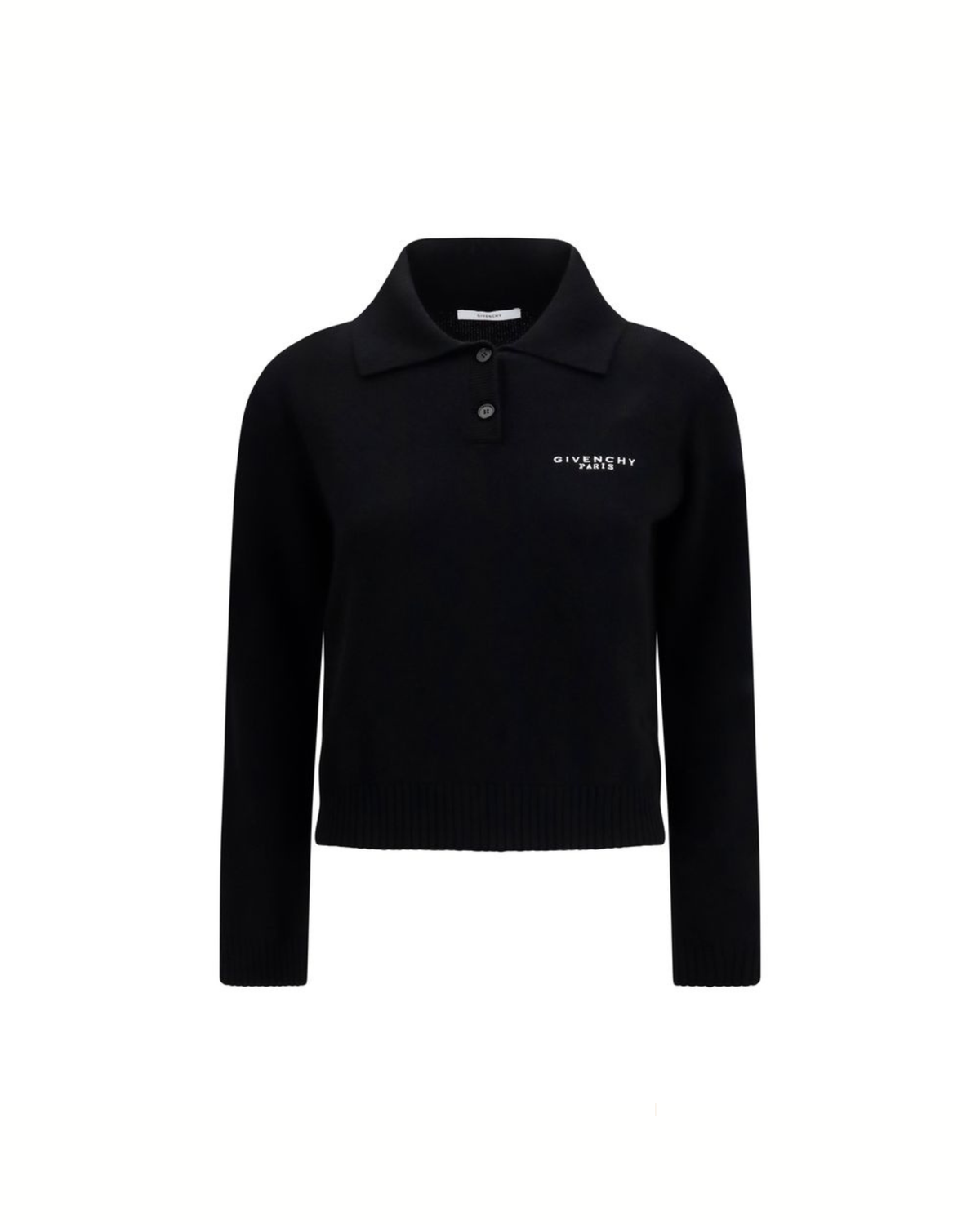 Givenchy – Maglia Polo Donna in Lana e Cashmere Nera con Logo Paris