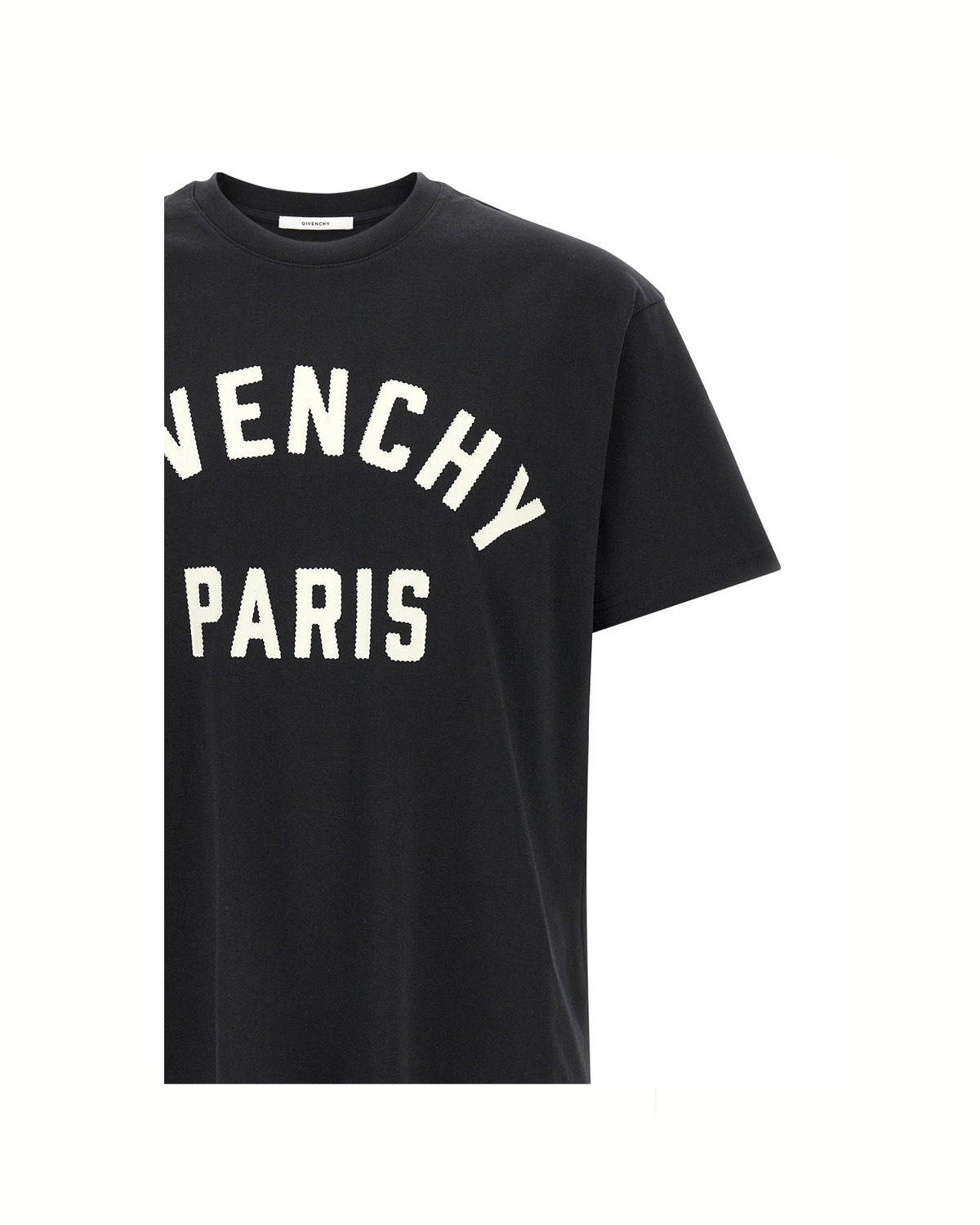 Givenchy – T-Shirt Uomo Nera in Cotone con Maxi Logo Givenchy Paris Bianco
