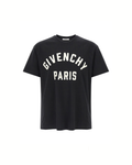 Givenchy – T-Shirt Uomo Nera in Cotone con Maxi Logo Givenchy Paris Bianco