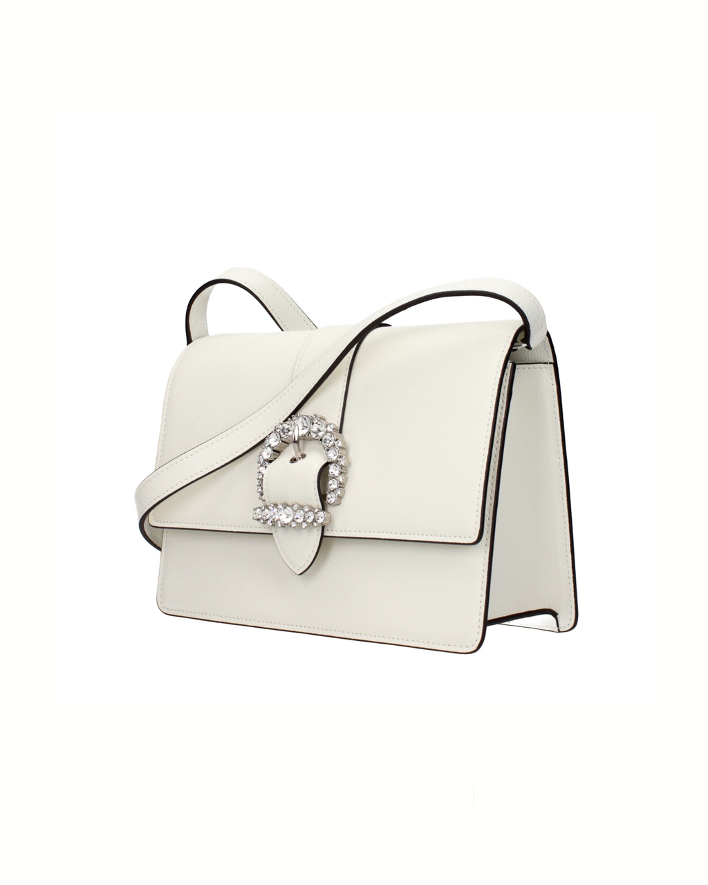 Jimmy Choo Cheri Crossbody Bag in Pelle Bianca con Fibbia Crystal