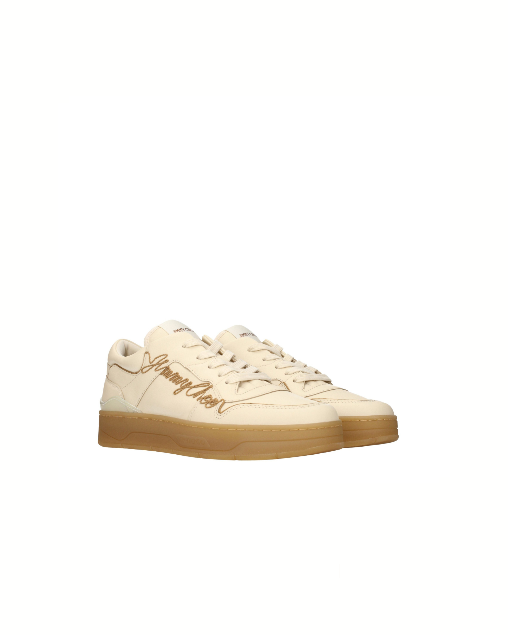 Jimmy Choo Florent Sneakers in Pelle Ecru con Logo Ricamato