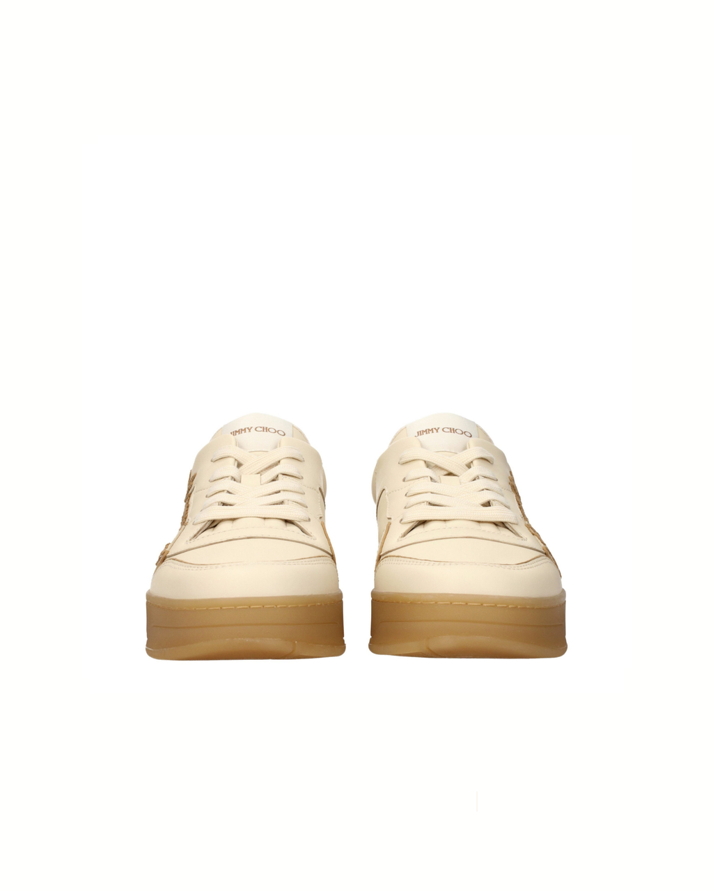 Jimmy Choo Florent Sneakers in Pelle Ecru con Logo Ricamato