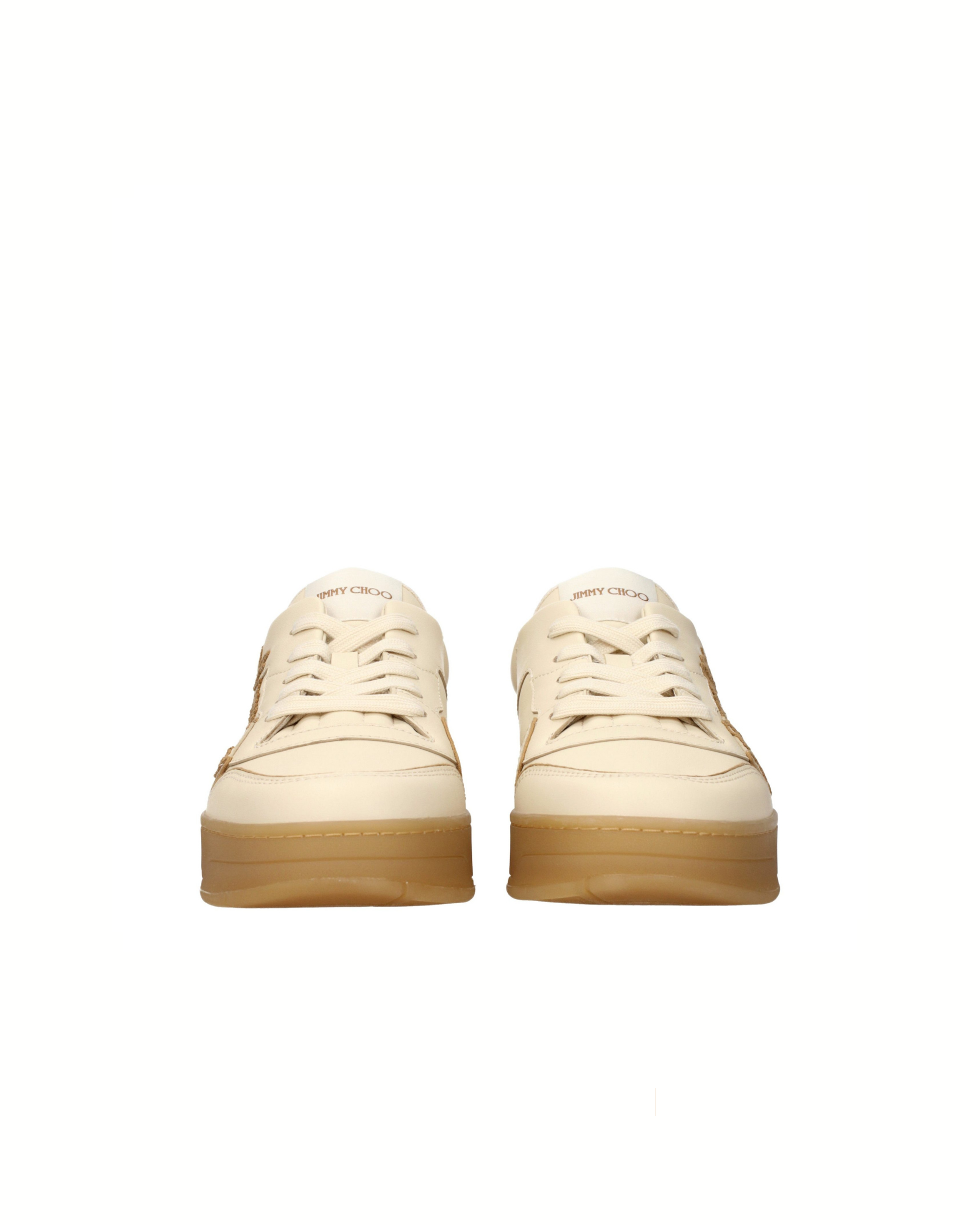 Jimmy Choo Florent Sneakers in Pelle Ecru con Logo Ricamato