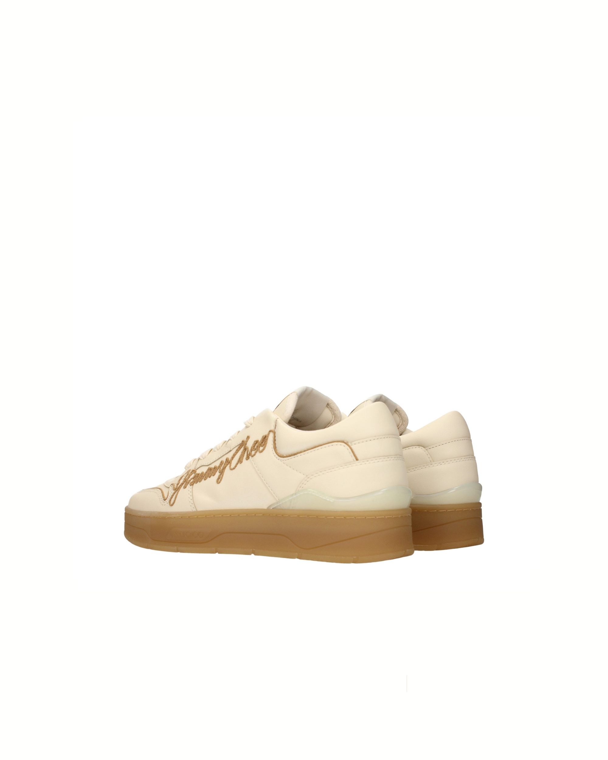 Jimmy Choo Florent Sneakers in Pelle Ecru con Logo Ricamato