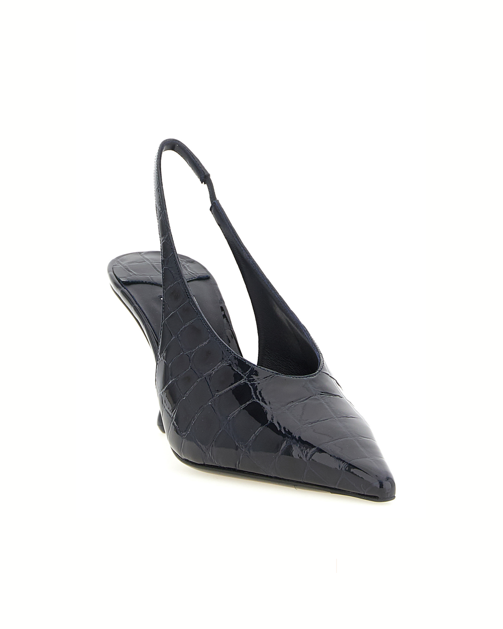Jimmy Choo Isa Slingback in Pelle Verniciata Blu con Effetto Coccodrillo