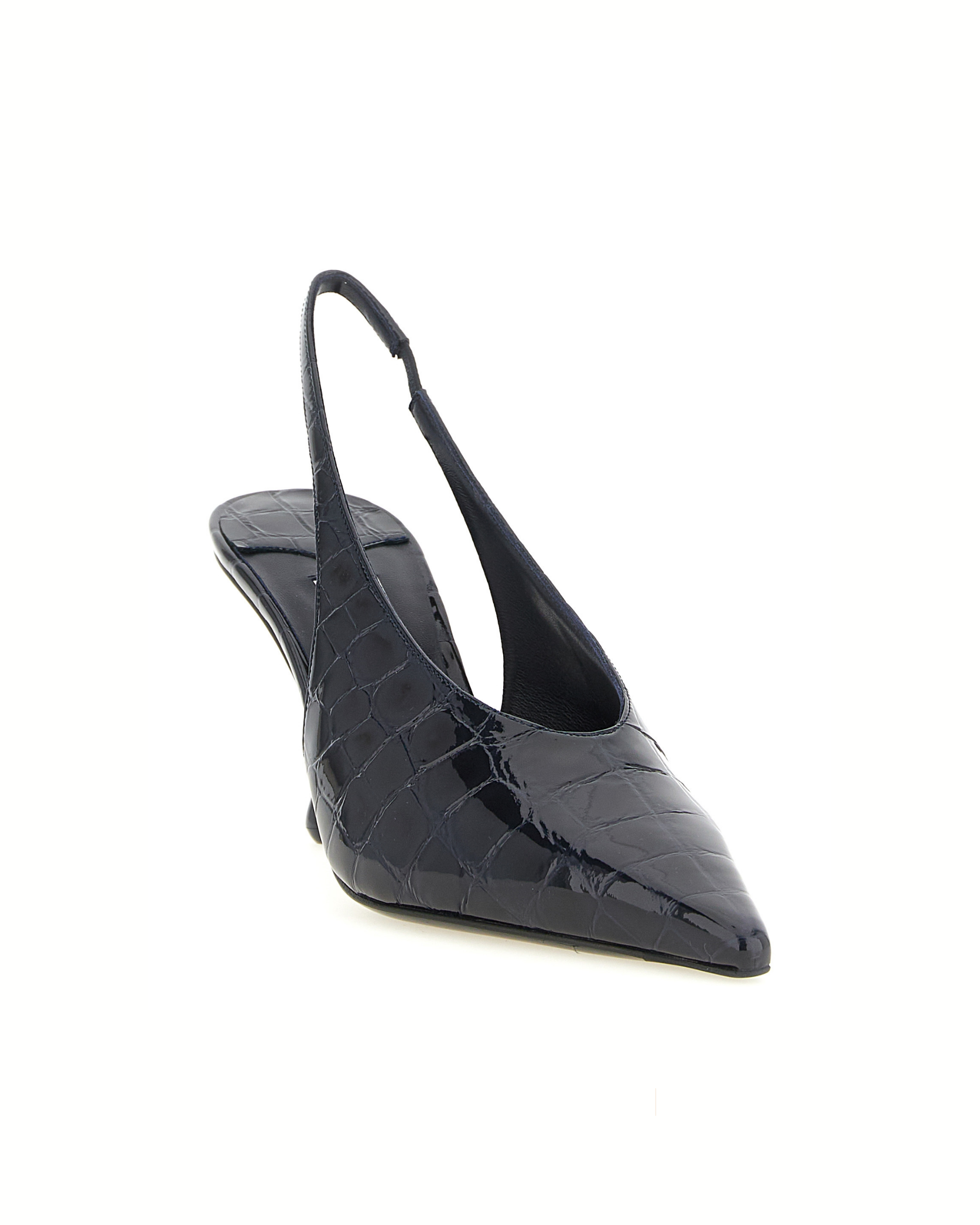 Jimmy Choo Isa Slingback in Pelle Verniciata Blu con Effetto Coccodrillo
