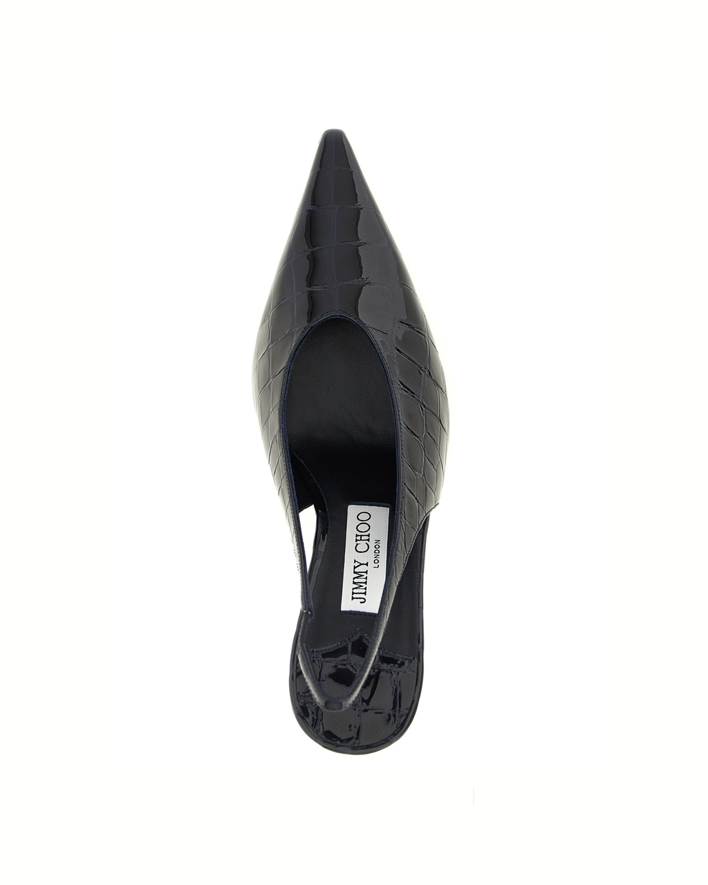 Jimmy Choo Isa Slingback in Pelle Verniciata Blu con Effetto Coccodrillo