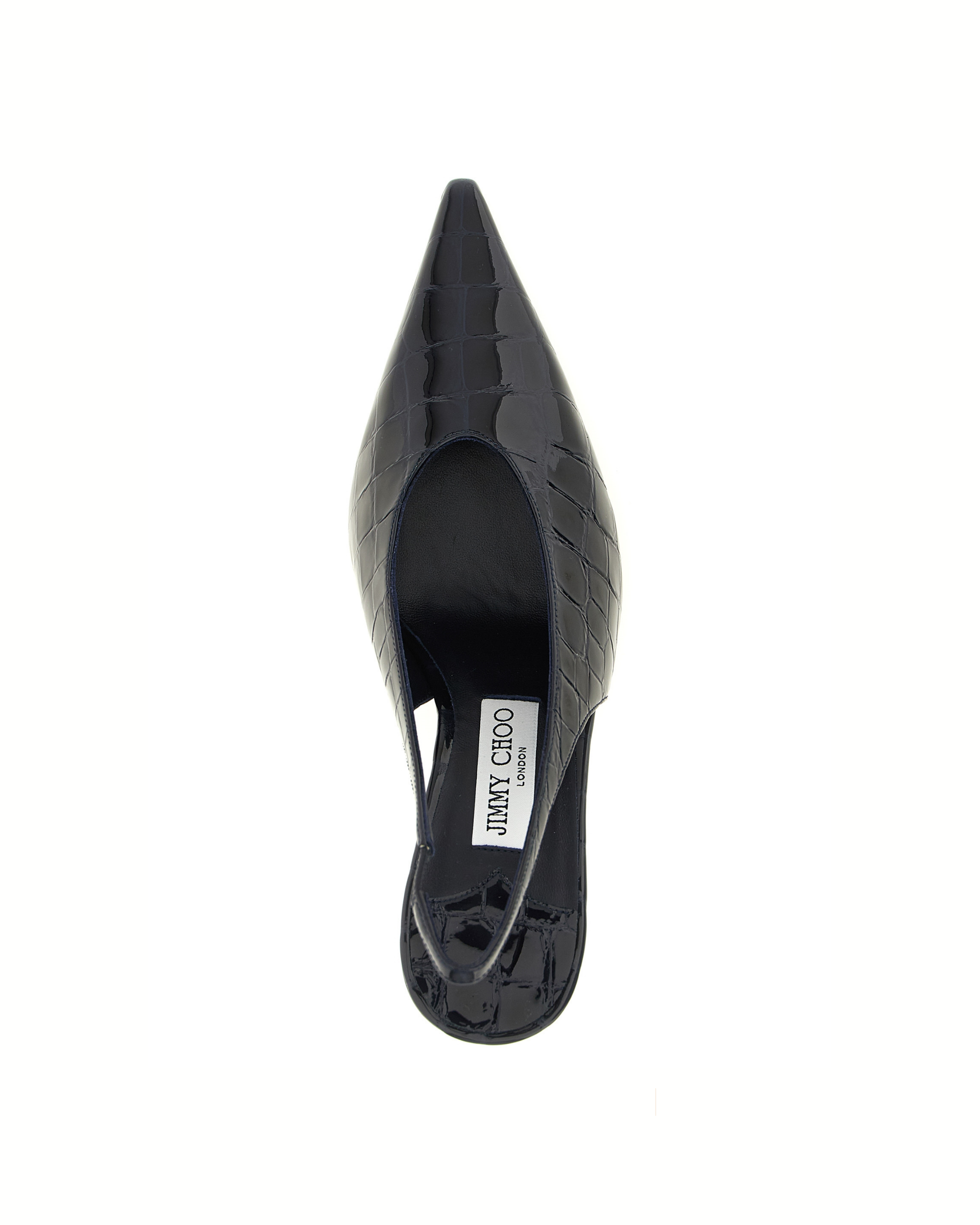Jimmy Choo Isa Slingback in Pelle Verniciata Blu con Effetto Coccodrillo