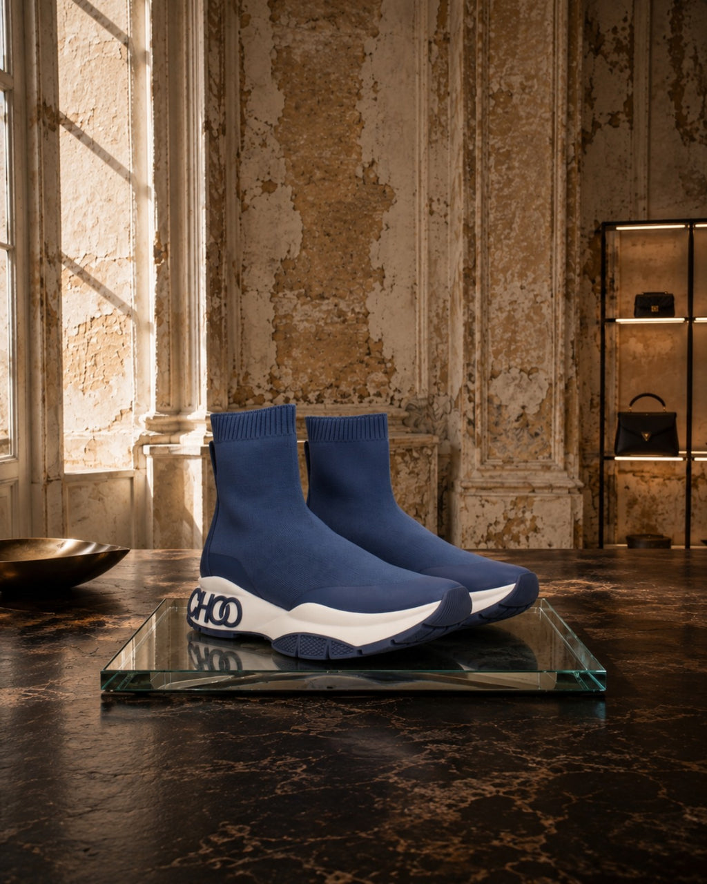 Jimmy Choo – Landon Sock Knit Sneakers Denim Blue