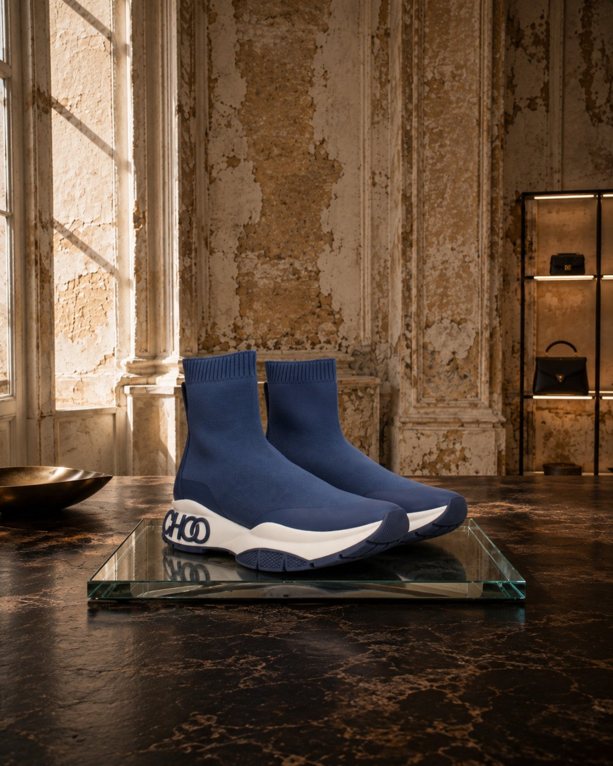 Jimmy Choo – Landon Sock Knit Sneakers Denim Blue