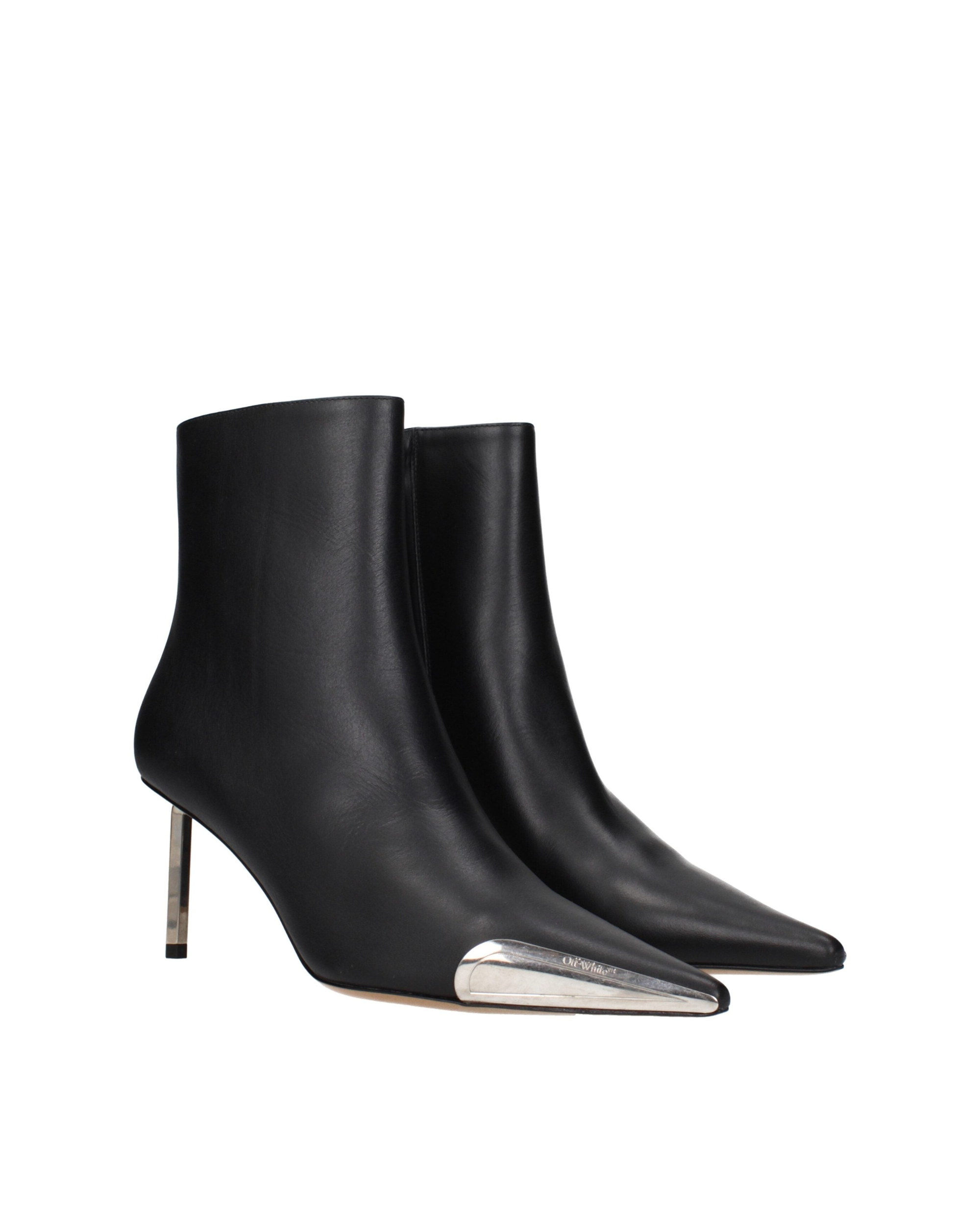 Off-White™ – Metal Tip Leather Ankle Boots Black