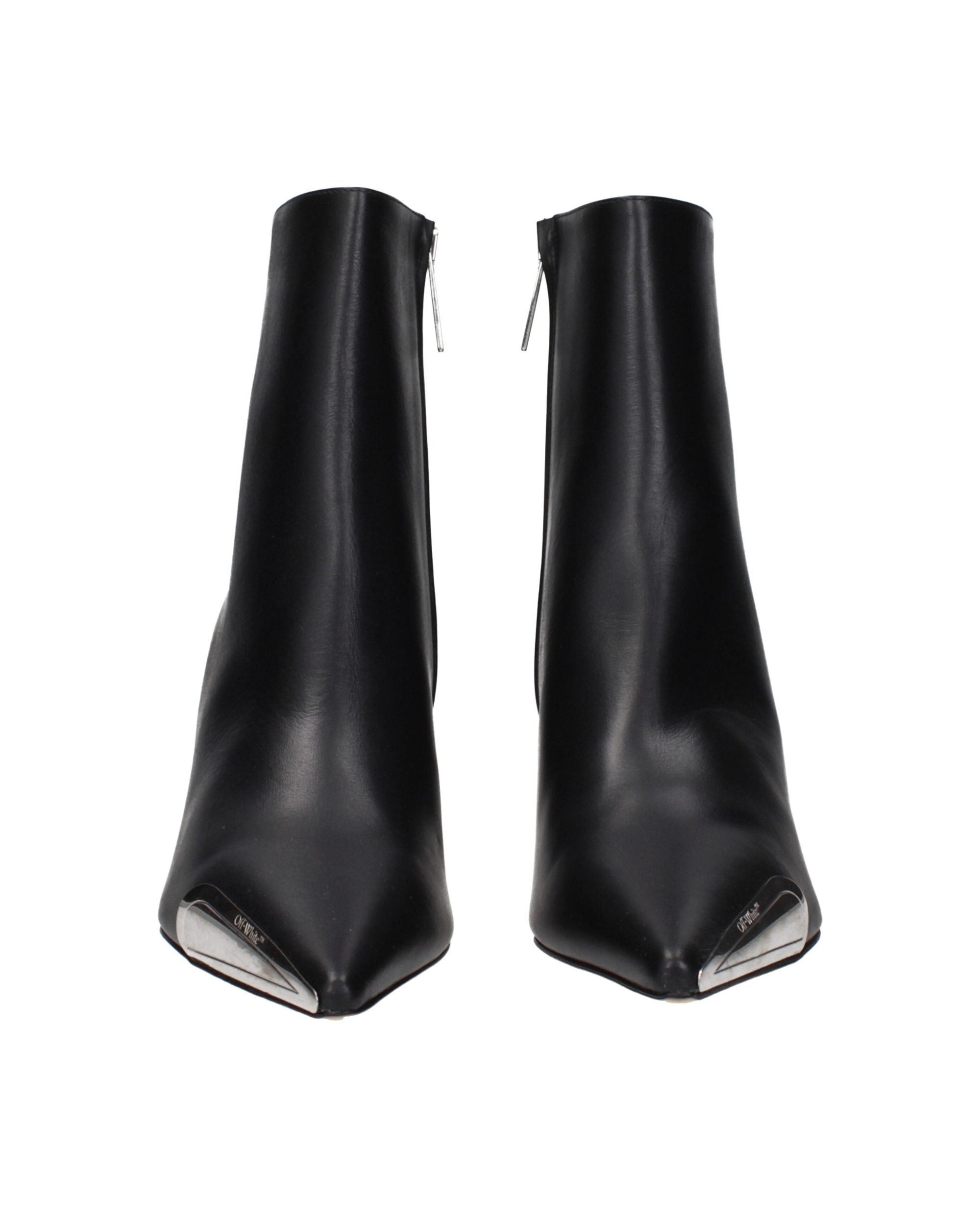 Off-White™ – Metal Tip Leather Ankle Boots Black