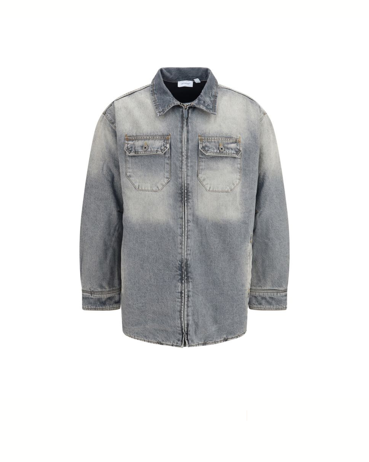 Off-White - Oversized Workwear Camicia in Denim Grigio Effetto Sbiadito