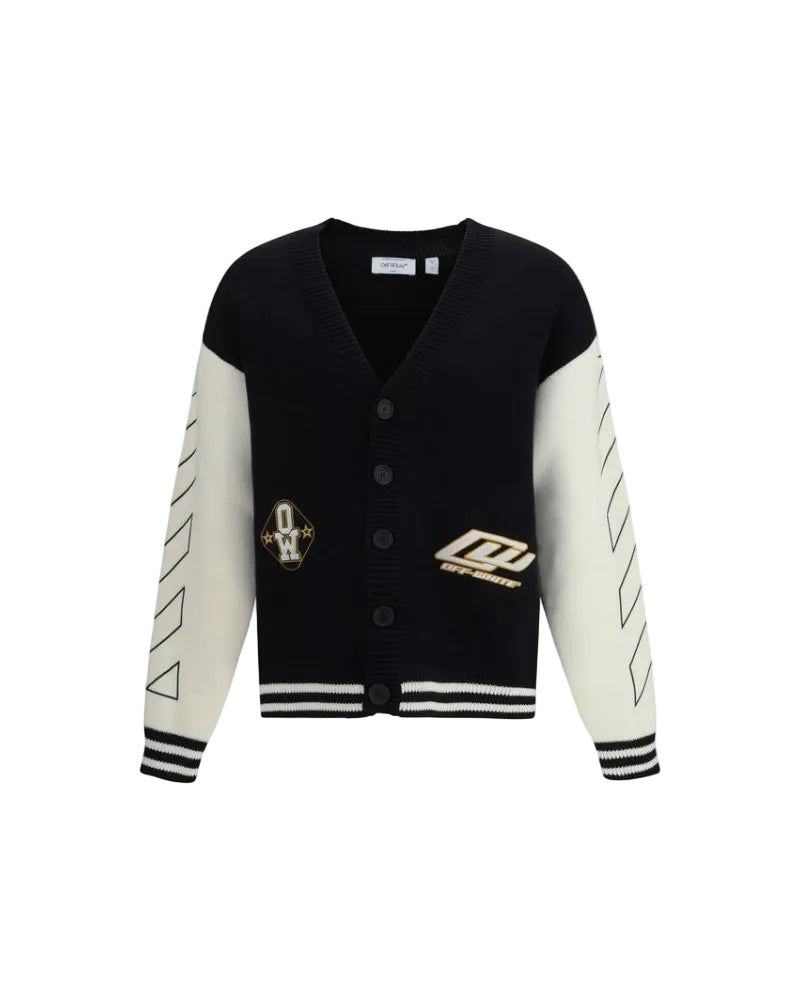 Off-White – Star Logo Diagonal Varsity Cardigan Black & White