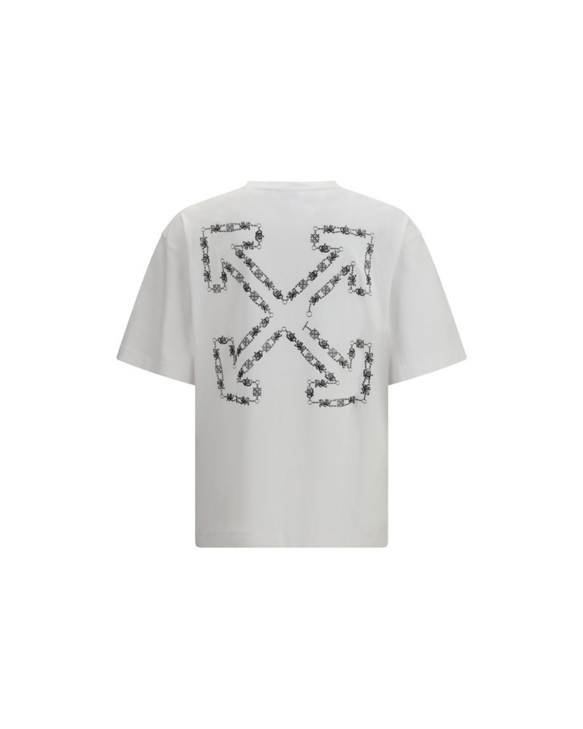 Off-White™ – T-Shirt Bianca in Cotone con Grafica Chain Heraldic Arrow sul Retro