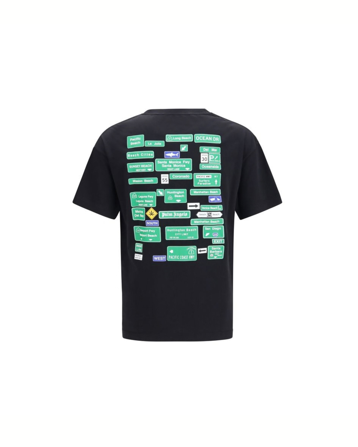 Palm Angels - Street Signals T-Shirt Nera in Cotone