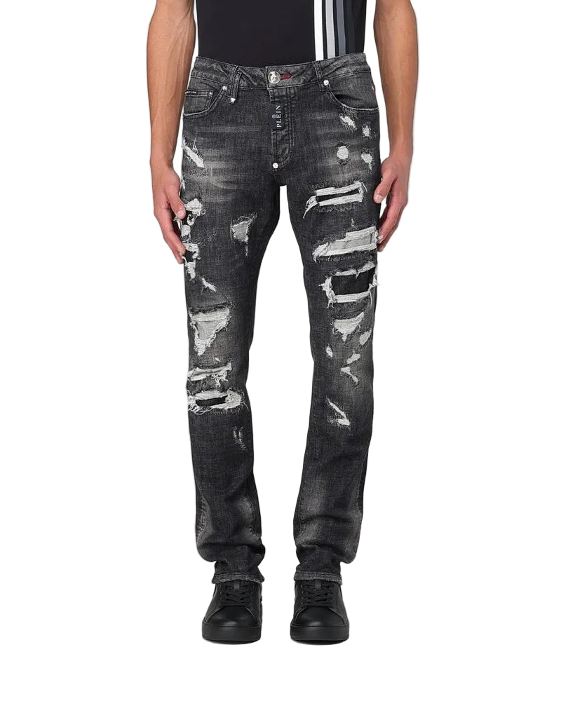 Philipp Plein – Distressed Slim Fit Jeans Black Wash
