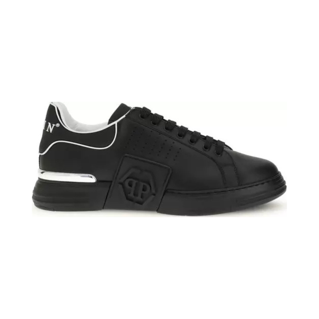Philipp Plein Men's Black Calf Leather Sneakers - Hexagon Logo Edition