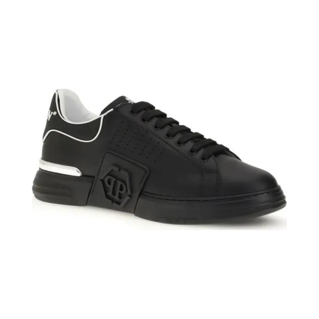 Philipp Plein Men's Black Calf Leather Sneakers - Hexagon Logo Edition