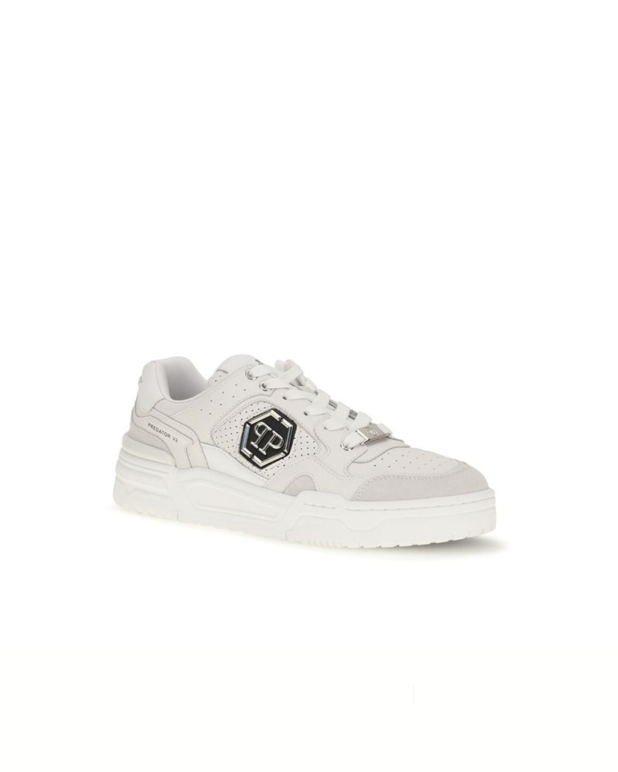 Philipp Plein Predator V2 Low Top Sneakers Bianche con Logo Hexagon PP