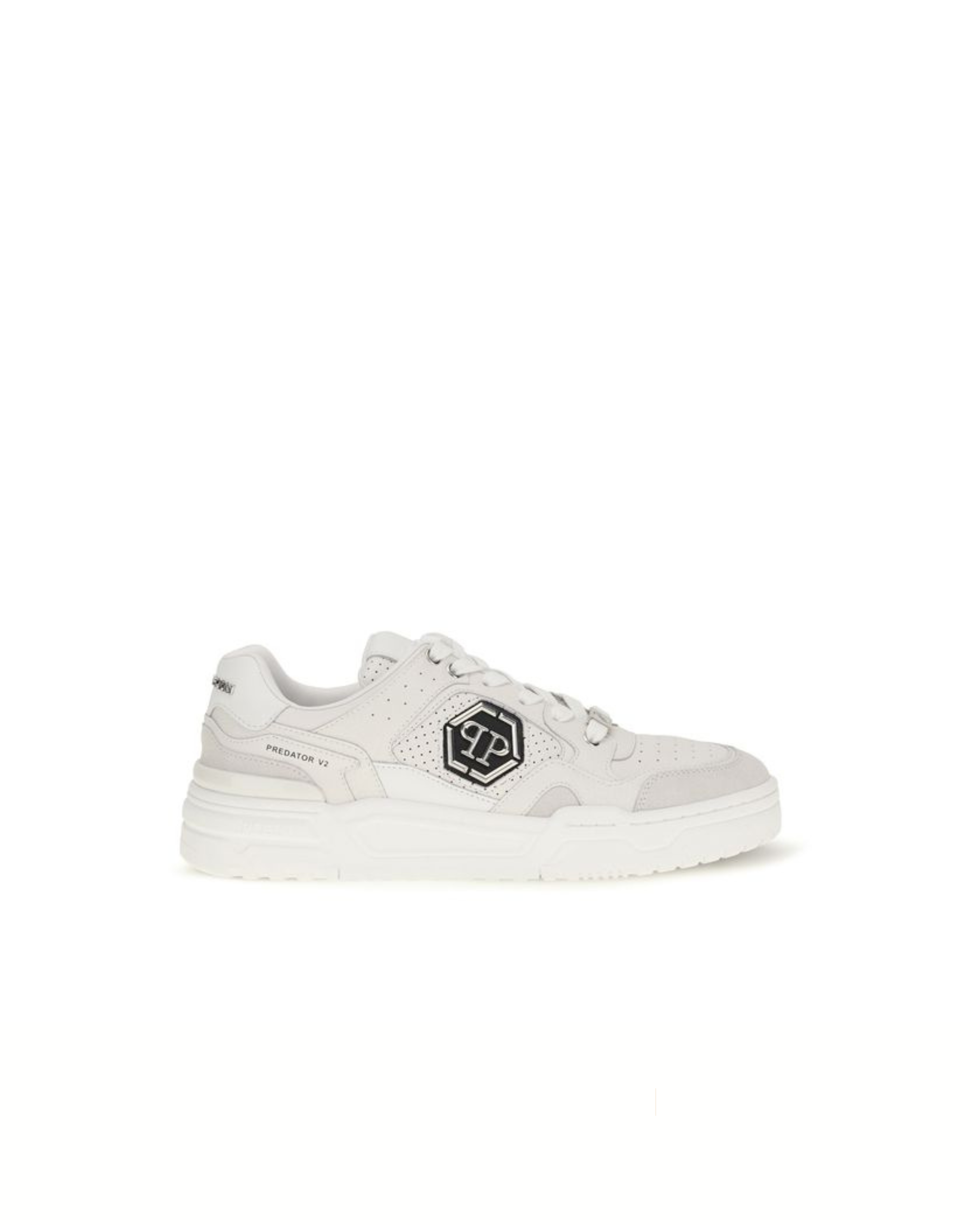 Philipp Plein Predator V2 Low Top Sneakers Bianche con Logo Hexagon PP