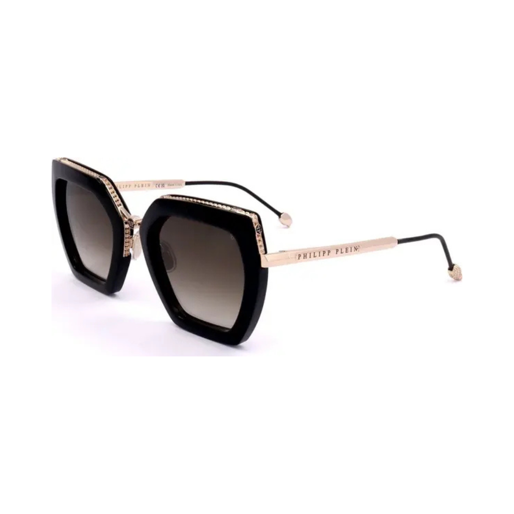 Philipp Plein - SPP097S Hexagonal Metal-Trim Sunglasses - Black & Gold