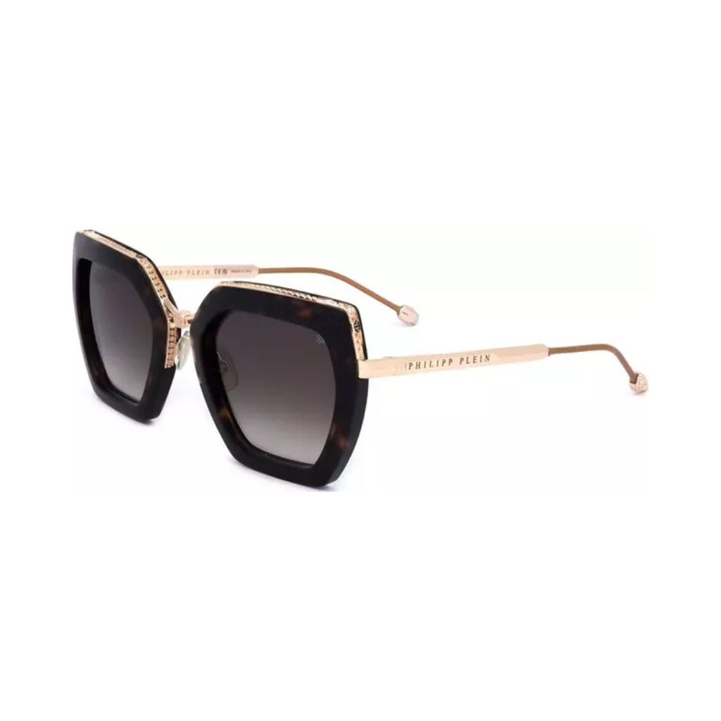 Philipp Plein - SPP097S Hexagonal Sunglasses - Shiny Dark Havana & Gold