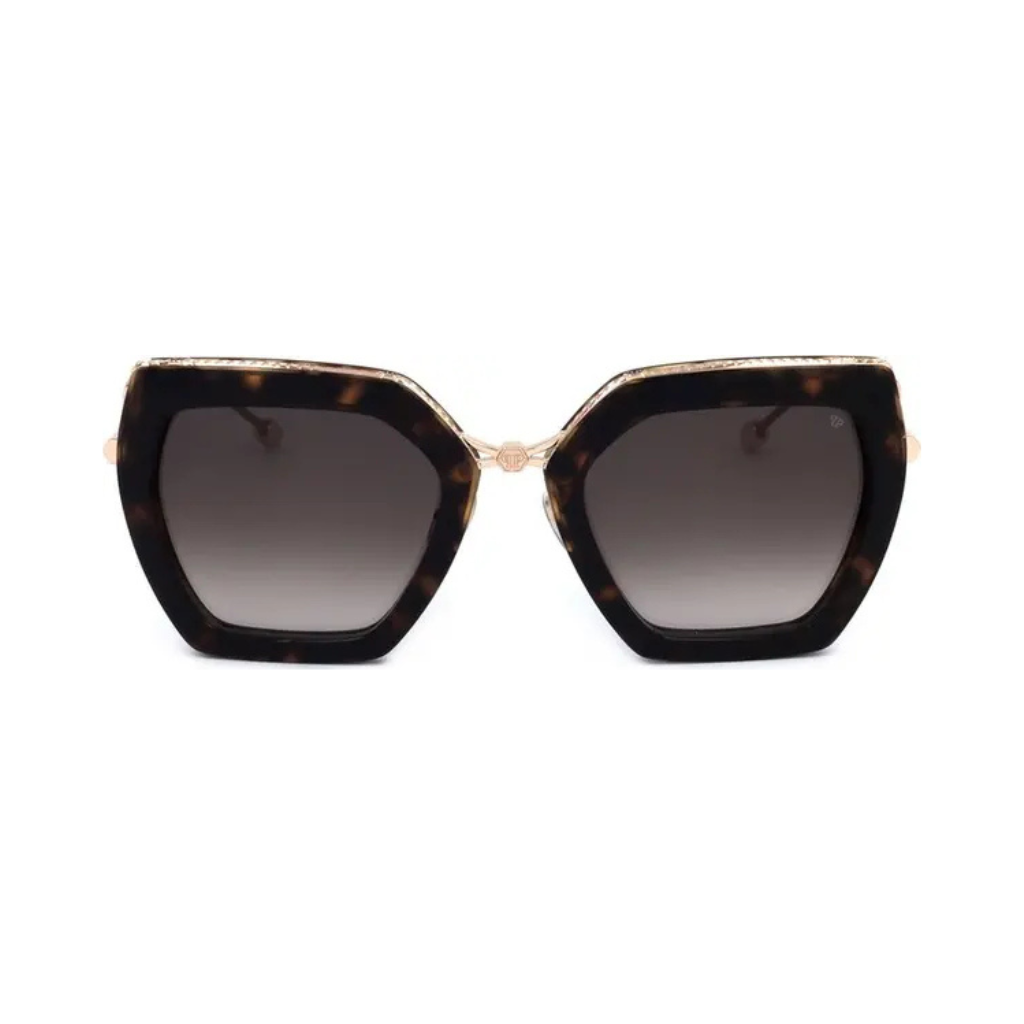 Philipp Plein - SPP097S Hexagonal Sunglasses - Shiny Dark Havana & Gold
