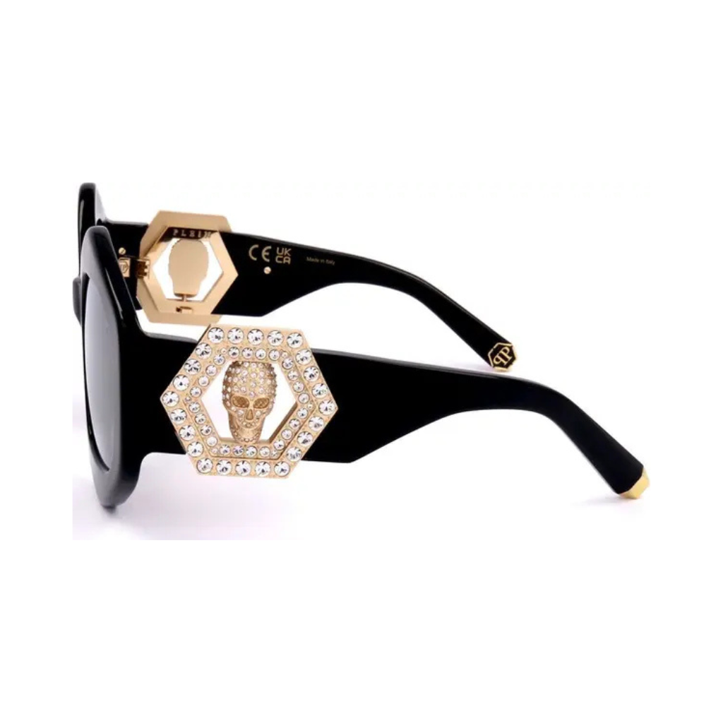 Philipp Plein - SPP102S Crystal Hexagon Sunglasses - Black & Gold Skull